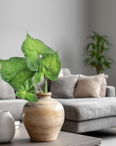 أوراق استوائية صناعية من DuHouse مع جذع طويل - 6 قطع من أوراق القلقاس ذات الأذن الفيل ذات اللمس الحقيقي وأوراق نبات النخيل الصناعي لديكور المنزل، والقطعة المركزية، وحفلات الزفاف، وترتيب الحفلات in Kuwait