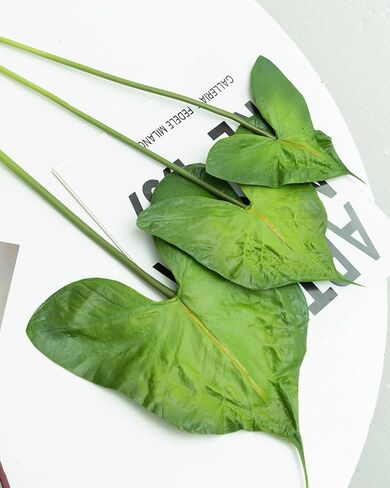 أوراق استوائية صناعية من DuHouse مع جذع طويل - 6 قطع من أوراق القلقاس ذات الأذن الفيل ذات اللمس الحقيقي وأوراق نبات النخيل الصناعي لديكور المنزل، والقطعة المركزية، وحفلات الزفاف، وترتيب الحفلات in Kuwait