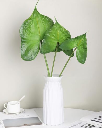 أوراق استوائية صناعية من DuHouse مع جذع طويل - 6 قطع من أوراق القلقاس ذات الأذن الفيل ذات اللمس الحقيقي وأوراق نبات النخيل الصناعي لديكور المنزل، والقطعة المركزية، وحفلات الزفاف، وترتيب الحفلات in Kuwait