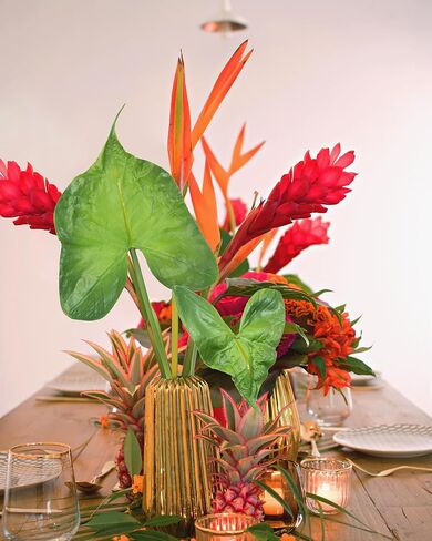 أوراق استوائية صناعية من DuHouse مع جذع طويل - 6 قطع من أوراق القلقاس ذات الأذن الفيل ذات اللمس الحقيقي وأوراق نبات النخيل الصناعي لديكور المنزل، والقطعة المركزية، وحفلات الزفاف، وترتيب الحفلات in Kuwait