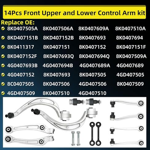 8K0407505A Front Upper and Lower Control Arm kit Fits For Audi A4 A5 S5 A6 A7 Q5 RS5 RS7 S4 S6 SQ5,14PCS Front Control Arm Ball joint Suspension Kit in Kuwait