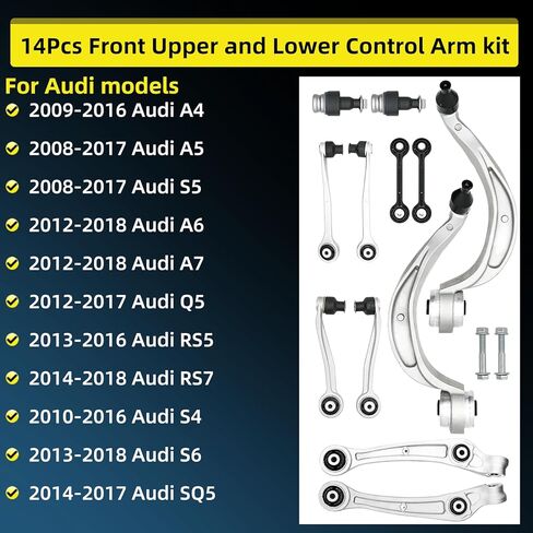 8K0407505A Front Upper and Lower Control Arm kit Fits For Audi A4 A5 S5 A6 A7 Q5 RS5 RS7 S4 S6 SQ5,14PCS Front Control Arm Ball joint Suspension Kit in Kuwait