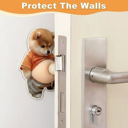 3D Shiba Inu Dog Belly Sticker,Door Stopper Wall Protector，Quiet, Shock Soft Rubber,Wall, Doorknobs, Refrigerator Door, Cabinets from Damage 2PCS (a(2PCS)) in Saudi Arabia