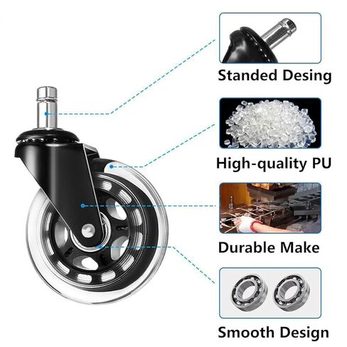 عجلات كراسي المكتب - عجلات مطاطية بديلة - عجلات مقاس 3 بوصات تناسب الجميع، عجلات كراسي شديدة التحمل، خالية من الضوضاء، تناسب 99% من الكراسي in Kuwait
