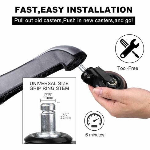 عجلات كراسي المكتب - عجلات مطاطية بديلة - عجلات مقاس 3 بوصات تناسب الجميع، عجلات كراسي شديدة التحمل، خالية من الضوضاء، تناسب 99% من الكراسي in Kuwait