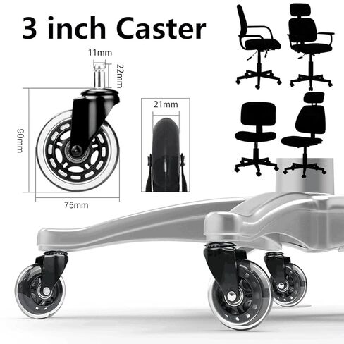 عجلات كراسي المكتب - عجلات مطاطية بديلة - عجلات مقاس 3 بوصات تناسب الجميع، عجلات كراسي شديدة التحمل، خالية من الضوضاء، تناسب 99% من الكراسي in Kuwait