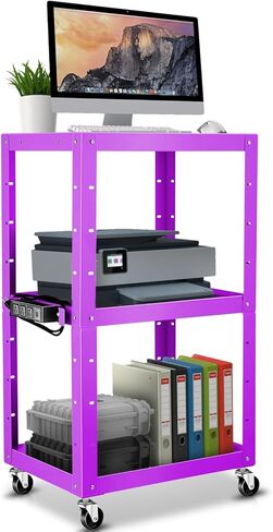 عربة عرض AV قابلة للتعديل بارتفاع Auto Dynasty مع شريط طاقة، عربات تخزين AV متدحرجة لجهاز عرض الفيديو والتلفزيون والطابعات وأجهزة الكمبيوتر المحمول، 4 عجلات، سلك 4 بوصات، 3 منافذ، 2 منافذ USB (أرجواني) in Kuwait