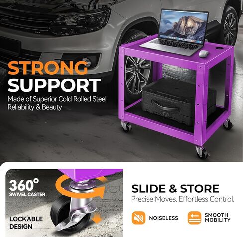 عربة عرض AV قابلة للتعديل بارتفاع Auto Dynasty مع شريط طاقة، عربات تخزين AV متدحرجة لجهاز عرض الفيديو والتلفزيون والطابعات وأجهزة الكمبيوتر المحمول، 4 عجلات، سلك 4 بوصات، 3 منافذ، 2 منافذ USB (أرجواني) in Kuwait