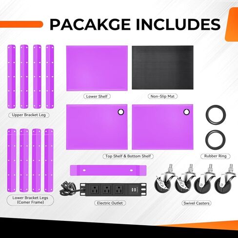 عربة عرض AV قابلة للتعديل بارتفاع Auto Dynasty مع شريط طاقة، عربات تخزين AV متدحرجة لجهاز عرض الفيديو والتلفزيون والطابعات وأجهزة الكمبيوتر المحمول، 4 عجلات، سلك 4 بوصات، 3 منافذ، 2 منافذ USB (أرجواني) in Kuwait