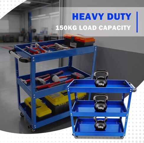3 Tier Rolling Tool Cart with Wheel - Heavy Duty Metal Utility Shop Carts Organizer Mobile Tool Storage Service Small Work Cart for Maintenance Garage Mechanics Industrial in Saudi Arabia