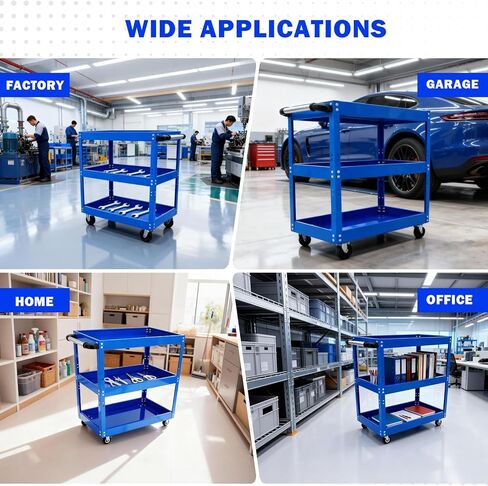 3 Tier Rolling Tool Cart with Wheel - Heavy Duty Metal Utility Shop Carts Organizer Mobile Tool Storage Service Small Work Cart for Maintenance Garage Mechanics Industrial in Saudi Arabia