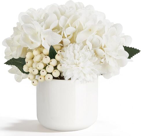 Dahey Hydrangea Artificial Flowers in Small Ceramic Vase, Fake Flower Floral Arrangements for Living Room Bathroom Dining Table Centerpice Wedding Party Spring Home Decor in Saudi Arabia