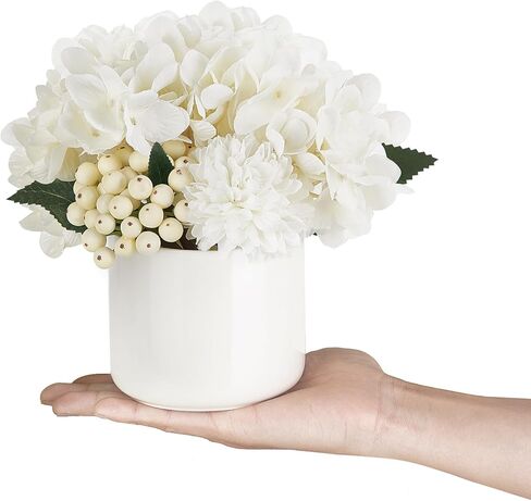 Dahey Hydrangea Artificial Flowers in Small Ceramic Vase, Fake Flower Floral Arrangements for Living Room Bathroom Dining Table Centerpice Wedding Party Spring Home Decor in Saudi Arabia