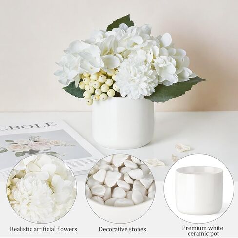 Dahey Hydrangea Artificial Flowers in Small Ceramic Vase, Fake Flower Floral Arrangements for Living Room Bathroom Dining Table Centerpice Wedding Party Spring Home Decor in Saudi Arabia