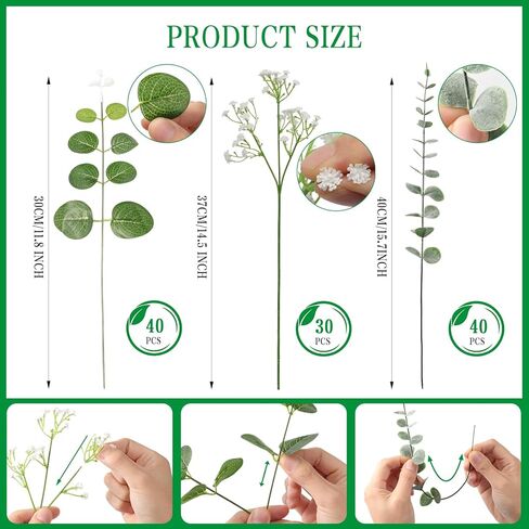 110pcs Mixed Faux Greenery: Real Touch Babys Breath Artificial Flowers Bulk, Eucalyptus Stems & Frosted Silver Dollar for Rustic Wedding Decor, Boho Farmhouse Table Centerpieces in Saudi Arabia