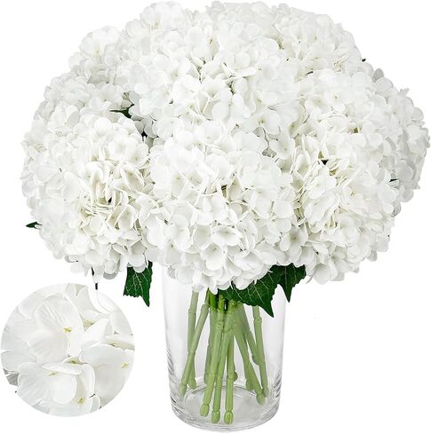 Auihiay 4PCS Hydrangea Artificial Flowers for Outdoors and Indoor, 21" White Flowers, Faux Silk Hydrangeas with Long Stem & Leaves for Garden, Porch, Home Decor, Living Room Arrangements in Saudi Arabia