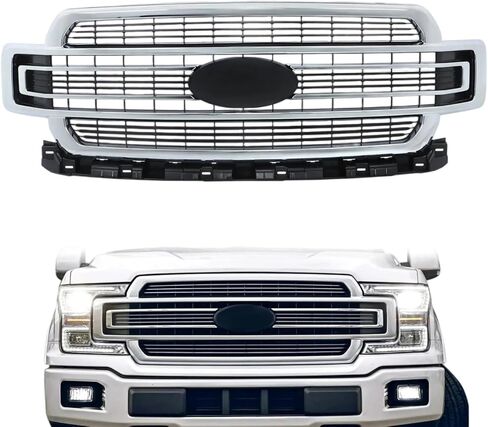 مناسبة للشبكة العلوية للمصد الأمامي البلاتيني الأبيض لسيارة Ford F-150 Limited 2018-2020 - قطعة بديلة JL3Z8200RA in Saudi Arabia