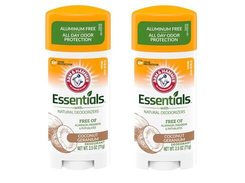ARM & HAMMER Essentials Deodorant - Made with Natural Deodorizers - Coconut Geranium - Free From Aluminum, Parabens & Phthalates, 2.5 oz (Pack of 2) in Saudi Arabia