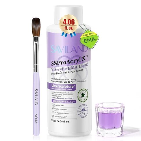 Saviland 4.06oz Monomer Acrylic Nail Liquid- 2x2.03oz Acrylic Liquid for Acrylic Powder Non-Yellowing Low Odor MMA-Free Formula for Acrylic Nails Application Nail Extension & Carving Nail Home DIY Nail Salon Use in Kuwait