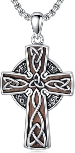 Wooden Cross Necklace for Men 925 Sterling Silver Orthodox/Jesus Cross/St Michael/Bible Verse Necklace Christian Jewelry Meaningful Religious Gifts for Men in Kuwait