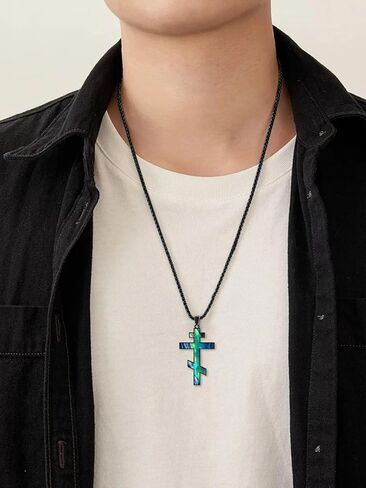 Wooden Cross Necklace for Men 925 Sterling Silver Orthodox/Jesus Cross/St Michael/Bible Verse Necklace Christian Jewelry Meaningful Religious Gifts for Men in Saudi Arabia