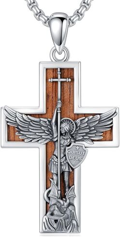 Wooden Cross Necklace for Men 925 Sterling Silver Orthodox/Jesus Cross/St Michael/Bible Verse Necklace Christian Jewelry Meaningful Religious Gifts for Men in Saudi Arabia