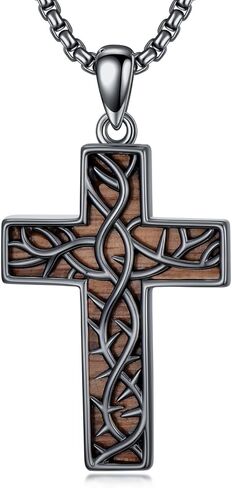 Wooden Cross Necklace for Men 925 Sterling Silver Orthodox/Jesus Cross/St Michael/Bible Verse Necklace Christian Jewelry Meaningful Religious Gifts for Men in Saudi Arabia