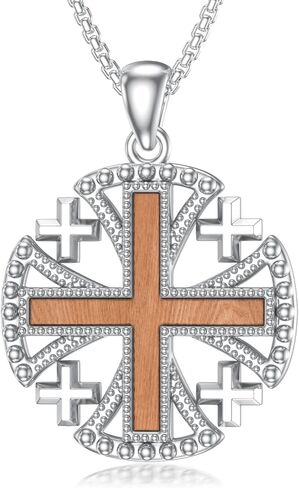 Wooden Cross Necklace for Men 925 Sterling Silver Orthodox/Jesus Cross/St Michael/Bible Verse Necklace Christian Jewelry Meaningful Religious Gifts for Men in Saudi Arabia
