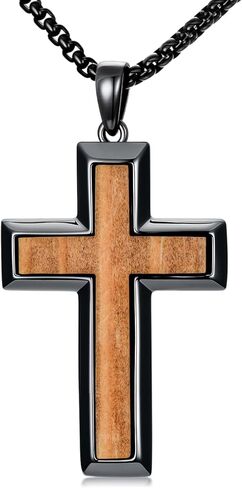 Wooden Cross Necklace for Men 925 Sterling Silver Orthodox/Jesus Cross/St Michael/Bible Verse Necklace Christian Jewelry Meaningful Religious Gifts for Men in Saudi Arabia