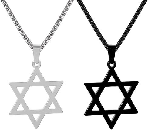 2 قطعة نجمة داود قلادة السداسية قلادة القوطية الشرير السائق روك الهيب هوب قلادة قلادة للرجال النساء - الفضة والأسود in Kuwait