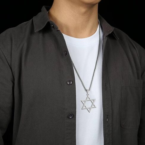 2 قطعة نجمة داود قلادة السداسية قلادة القوطية الشرير السائق روك الهيب هوب قلادة قلادة للرجال النساء - الفضة والأسود in Kuwait