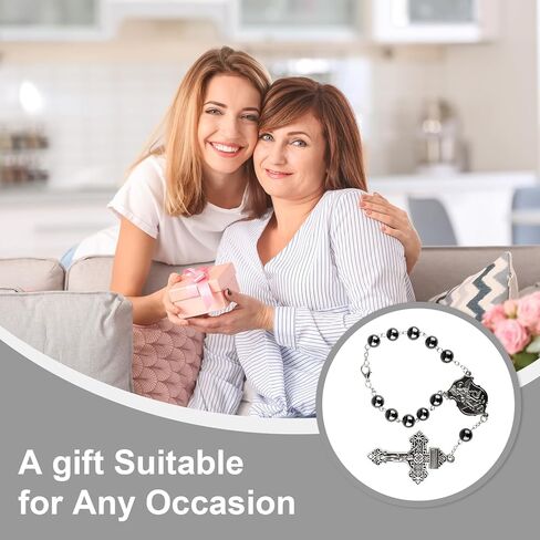 2 Pcs St. Michael Car Rosary for Rearview Mirror, Catholic Decade Pocket Rosary with 8mm Black Beads, Crucifix and Medal, Auto Truck Accessory for Prayer and Travel (Black) in Kuwait