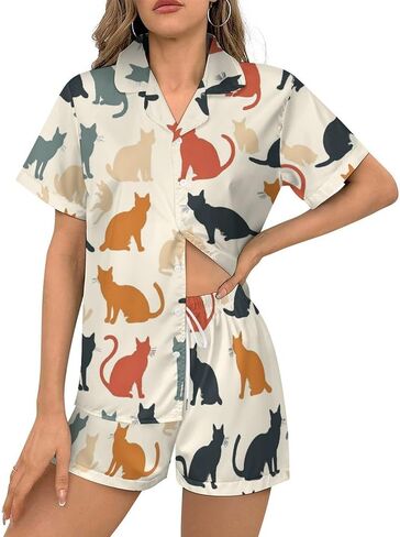 Delerain Womens Pajama Sets 2-Piece Short Sleeve Sleepwear Soft Satin Button Down Loungewear Pjs Shorts Set XS-5XL in Kuwait
