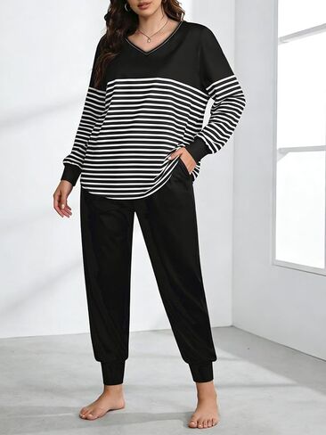 Womens Pajama Sets Long Sleeve Plus Size Lounge Set 2 Piece Pj Sets for Women Henley Neck Casual in Saudi Arabia