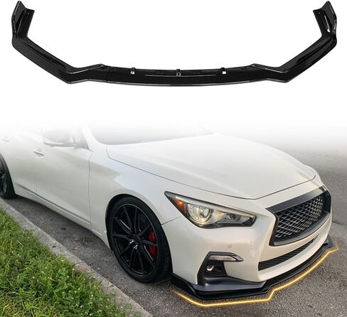 Front Bumper Lip Spoiler Compatible with 2018-2024 Infiniti Q50 Sport Models, PP Gloss Black 3PC Style Add-on Front Splitter Air Dam Chin Protector, 3 Pieces in Saudi Arabia