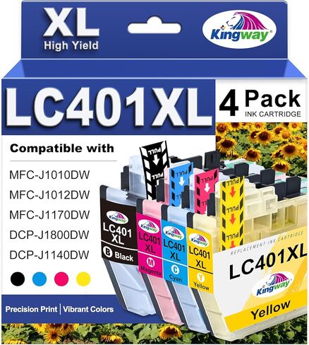 خراطيش حبر LC401XL LC401 MFC-J1010DW لخراطيش حبر Brother MFC-J1010DW MFC-J1012DW MFC-J1170DW MFC-J1800DW MFC J1010DW 401XL خراطيش حبر LC401 - 4 عبوات أسود سماوي أرجواني أصفر in Kuwait