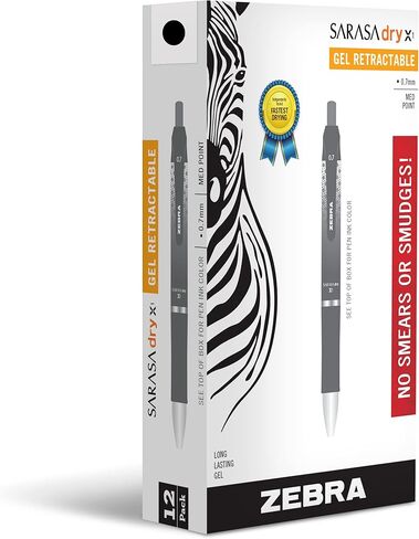 Zebra Pen Sarasa Dry X1 Retractable Gel Pen, Medium Point, 0.7mm, Black Ink, 12-Pack in Saudi Arabia