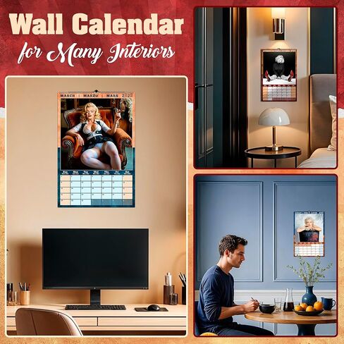 تقويم حائط مارلين مونرو السنوي لعام 2026. تقويم معلق على الحائط من ورق الحرير لعام 2026 مع 12 عملًا فنيًا مذهلاً. in Kuwait