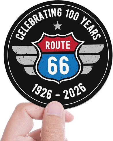 100th Anniversary Route 66 Bumper Sticker, Black Round Southwest Decal for Hydroflask Water Bottle, Vintage New Mexico Arizona Road Trip Decal in Saudi Arabia