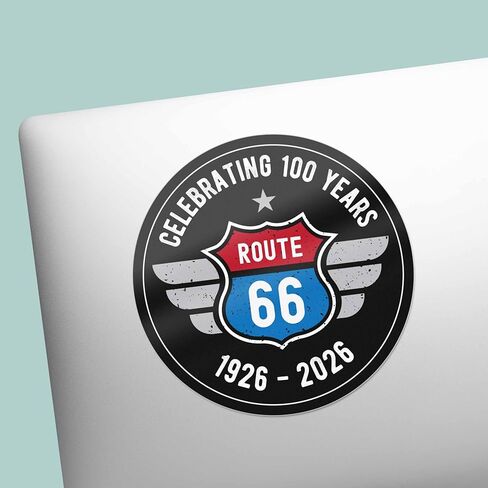 100th Anniversary Route 66 Bumper Sticker, Black Round Southwest Decal for Hydroflask Water Bottle, Vintage New Mexico Arizona Road Trip Decal in Saudi Arabia