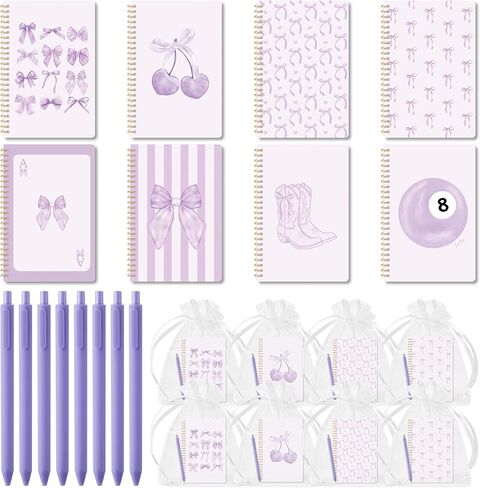 CNhoqc Blue Spiral Journal Notebook - 8-Sets A5 Watercolor Blue Coquette Bow Lined Pages Hardcover Spiral Bound Journal Subject Notebook Ballpoint Pens Organza Bags Work School Note Taking Women Men in Kuwait