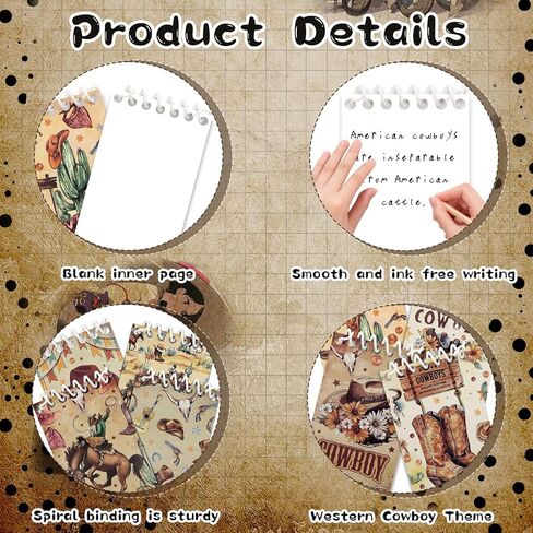 8 Pieces Small Spiral Notepad Western Cowboy Memo Books Mini Notebook Pocket Memo Pad for Home, Office, College, School Supplies Cowboy Lover Gifts, 2.4 x 3.9 Inch in Saudi Arabia
