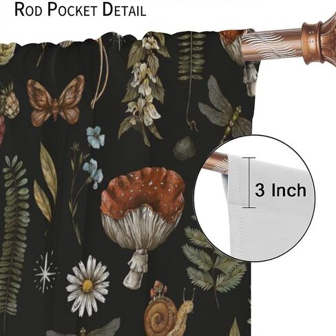 Rustic Mushroom Curtains, Vintage Black Fairytale Boho Forest Woodland Leaves Plants Mushrooms Flowers Windows Treatments Drapes for Kids Boys Girls Bedroom 42x45in（No Blackout） in Kuwait