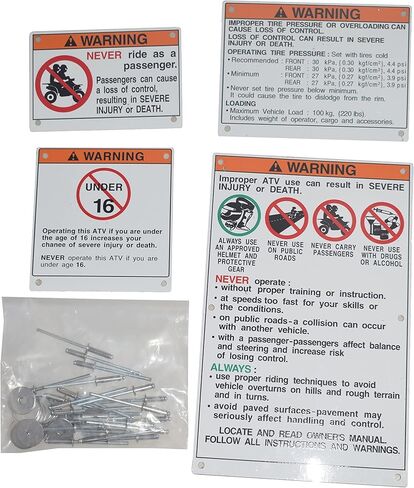 Warning Decals Stickers Labels Aluminum Backed Compatible with Yamaha Raptor Blaster Banshee in Kuwait