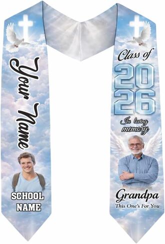 POPPOP Custom In Loving Memory Graduation Stole 2026، وشاح تذكاري شخصي مع صور، هدية للخريجين in Kuwait