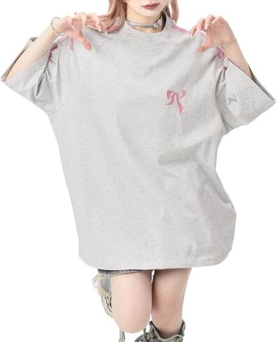 الصيف الكورية القوس فضفاض أسود قصير الأكمام تي شيرت الإناث Y2K تصميم تحسس المتخصصة Ins الحلو والتوابل المطرزة in Kuwait