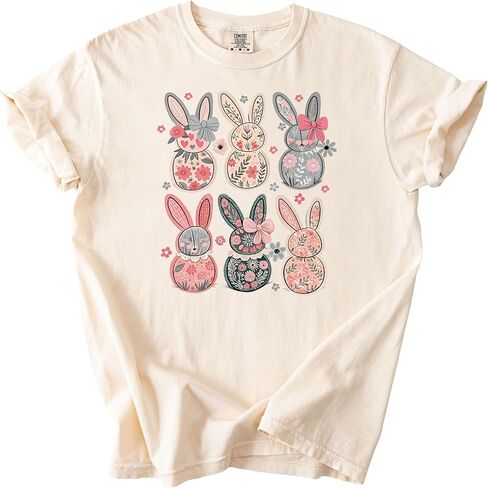 Retro Floral Bunnies Shirt for Women and Teens Girly Coquette Easter Bunny Tee in Saudi Arabia