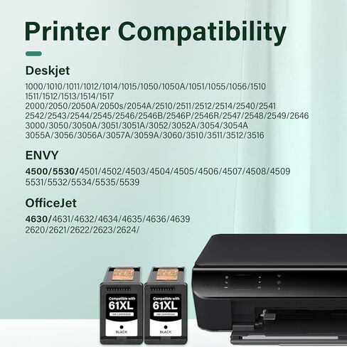 خرطوشة حبر سوداء 61XL 61 بديلة لخراطيش حبر HP Ink 61 XL لطابعات HP Envy 4500 5530 4502 4501 5535 OfficeJet 4630 DeskJet 2540 Printer (عبوتان، أسود) in Kuwait