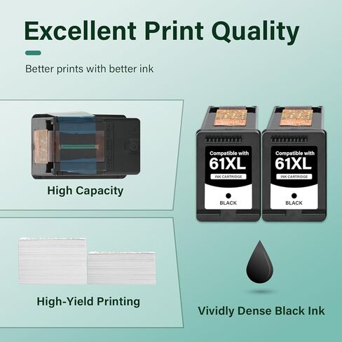 خرطوشة حبر سوداء 61XL 61 بديلة لخراطيش حبر HP Ink 61 XL لطابعات HP Envy 4500 5530 4502 4501 5535 OfficeJet 4630 DeskJet 2540 Printer (عبوتان، أسود) in Kuwait