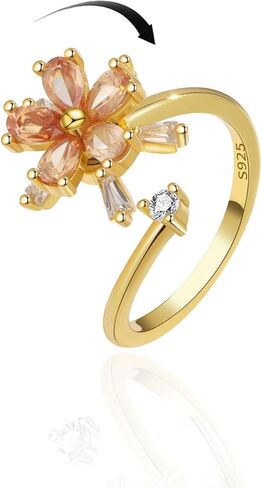 خواتم القلق للنساء - حلقة دوارة على شكل زهرة قابلة للتعديل، حلقة تململ من زهرة الأقحوان وعباد الشمس، مجوهرات مهدئة مطلية بالذهب in Kuwait